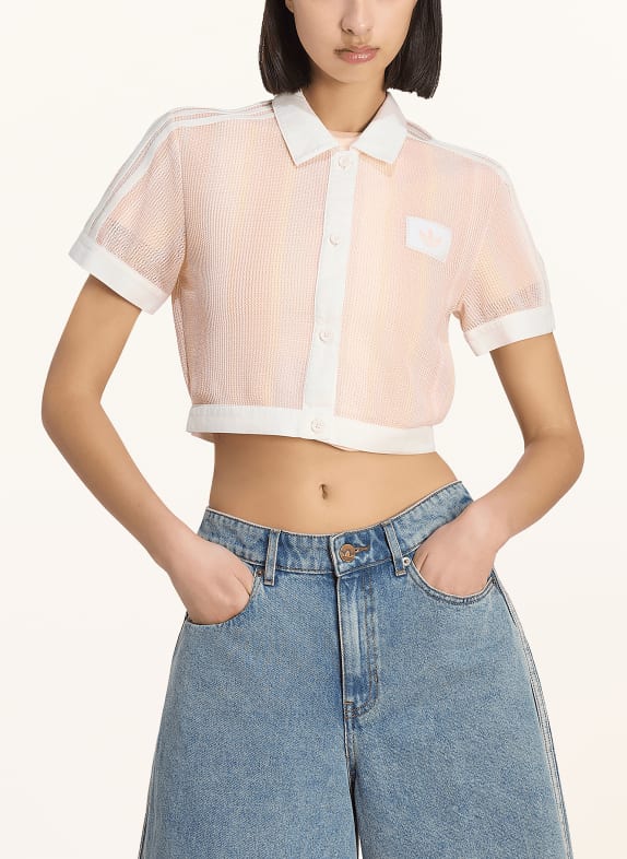 adidas Originals Polo STRIPED CROPPED ROSE CLAIR / JAUNE CLAIR / BLANC