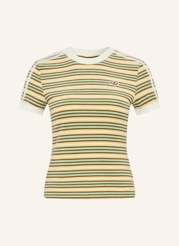 adidas Originals T-Shirt ADIDAS ORIGINALS SUMMER GLOW SLIM STRIPED aus Frottee BEIGE / DUNKELBRAUN / HELLGRÜN