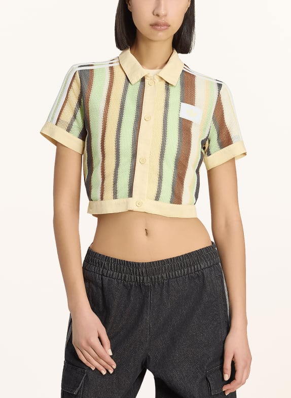 adidas Originals Gebreid poloshirt STRIPED CROPPED LICHTGROEN / BRUIN / BEIGE