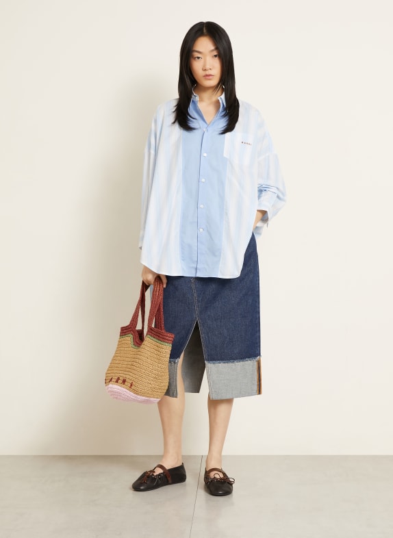 MARNI Oversized overhemdblouse LICHTBLAUW / BLAUWGRIJS / WIT