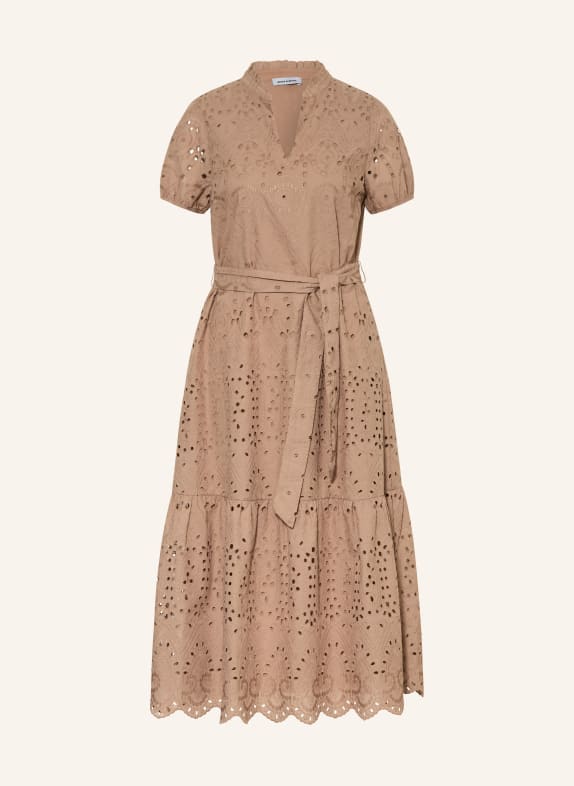 MORE & MORE Jurk van kant met gaatjes en ruches LICHTBRUIN