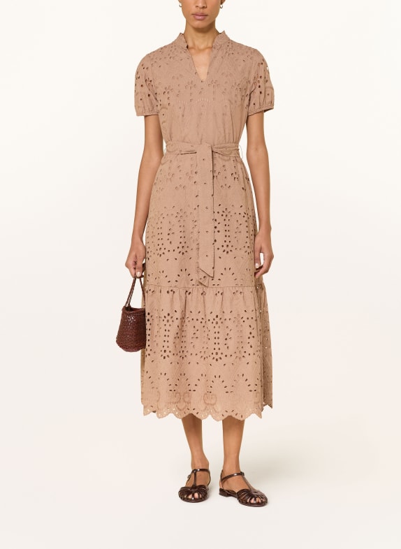 MORE & MORE Kleid aus Lochspitze mit Rüschen HELLBRAUN