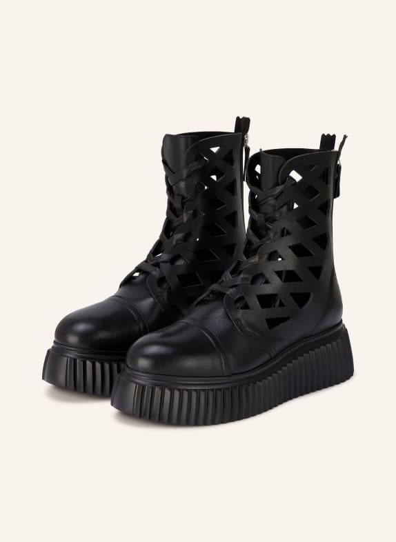 AGL Schnürboots VIGGY mit Cut-outs SCHWARZ / SILBER