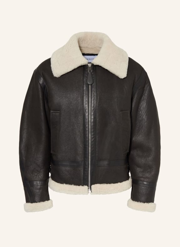GIVENCHY Lederjacke DUNKELBRAUN / CREME