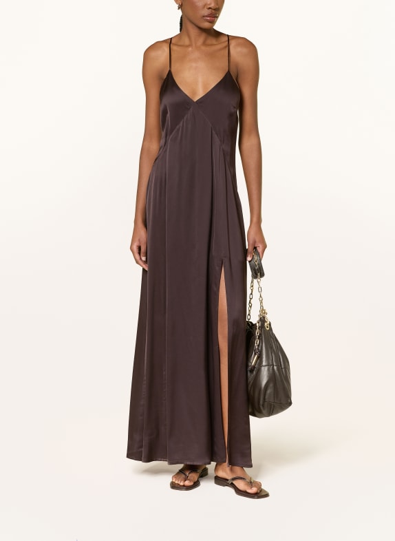 ottod'ame saténové šaty TMAVĚ HNĚDÁ