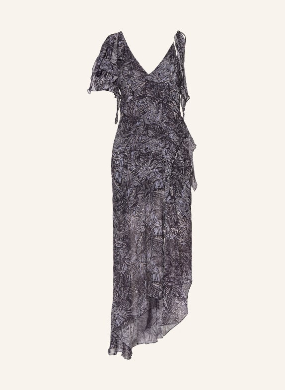 ISABEL MARANT Robe en soie TYLENA à volants NOIR / LILAS CLAIR / LILAS FONCÉ