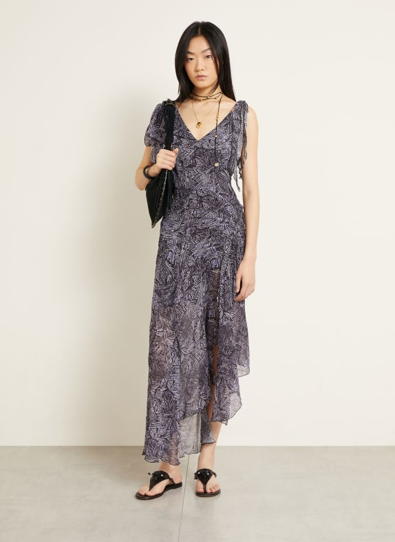 ISABEL MARANT Robe en soie TYLENA à volants NOIR / LILAS CLAIR / LILAS FONCÉ