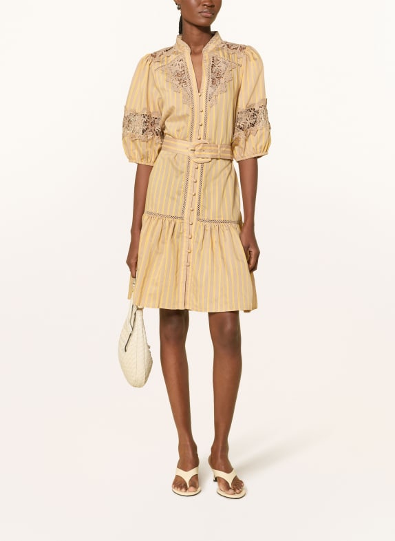 SUNCOO Robe CATLEYA avec dentelle CHAMEAU / JAUNE FONCÉ
