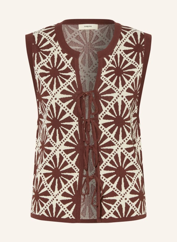 SUNCOO Pletená vesta GINEA HNĚDÁ / BÍLÁ