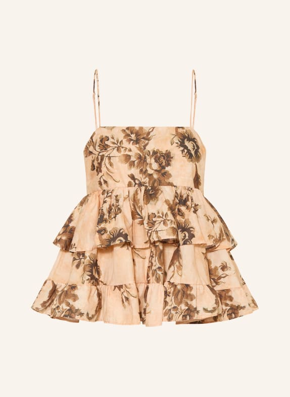 ESTHÉ Top mit Rüschen BEIGE / DUNKELBRAUN / BRAUN