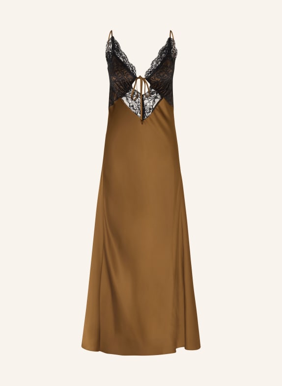 ESTHÉ Satijnen jurk met kant BRUIN / ZWART