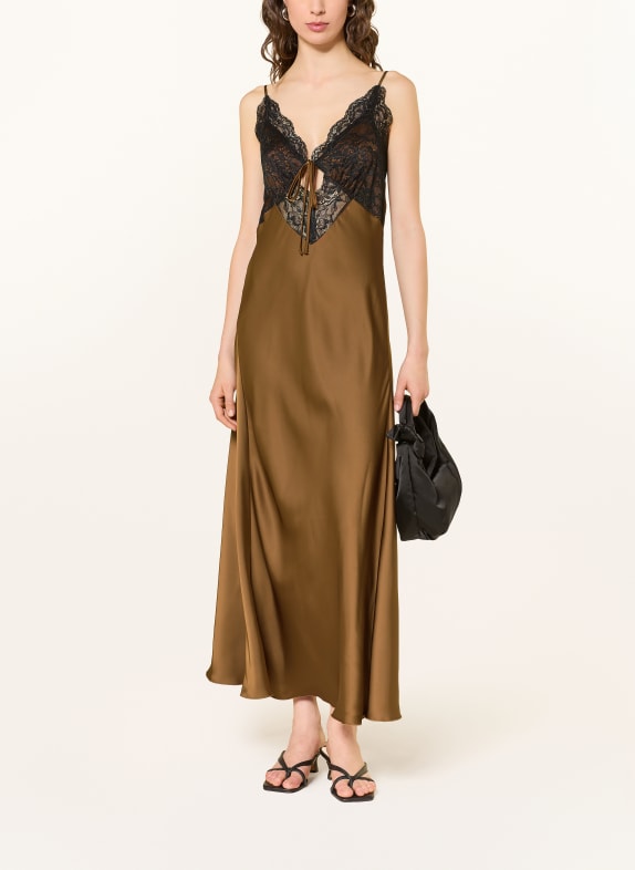 ESTHÉ Satinkleid mit Spitze BRAUN / SCHWARZ