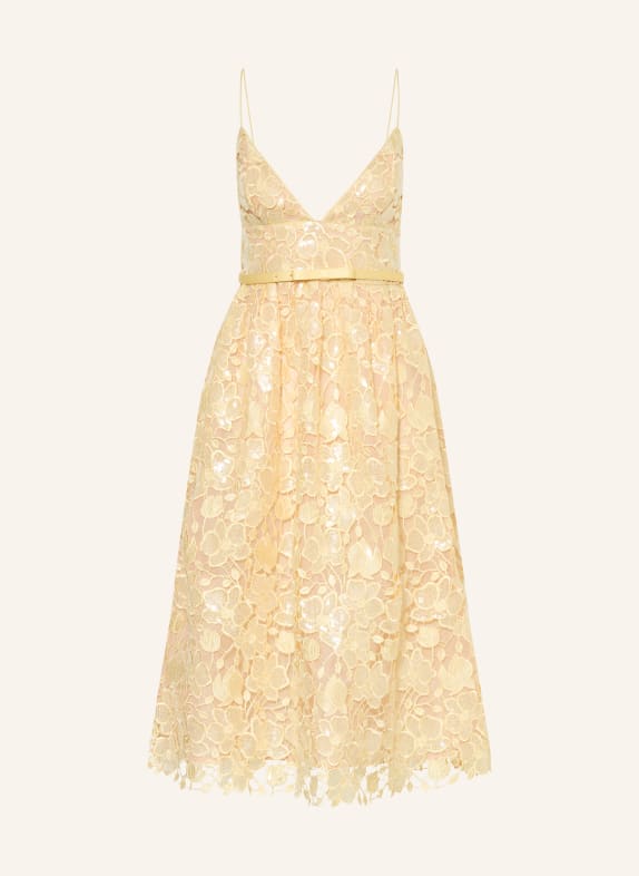 RETROFÊTE Cocktailkleid EULALIA aus Lochspitze mit Pailletten HELLGELB