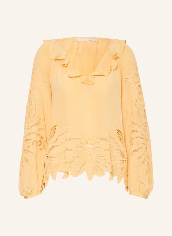 ULLA JOHNSON ADONIS silk blouse with eyelet lace YELLOW