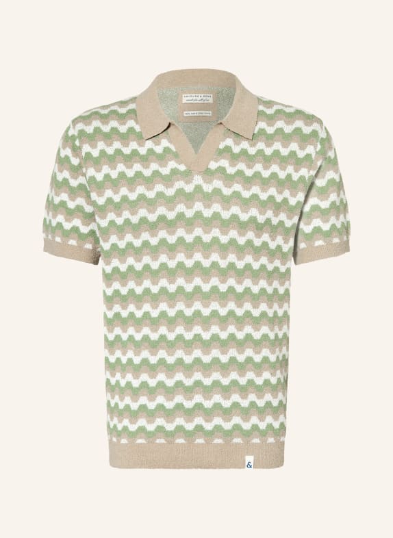 COLOURS & SONS Strick-Poloshirt BEIGE / CREME / GRÜN