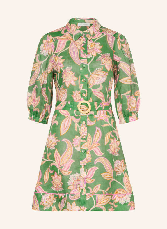 dea kudibal MARYDEA linen shirt dress with 3/4 sleeves GREEN / DUSKY PINK / BEIGE