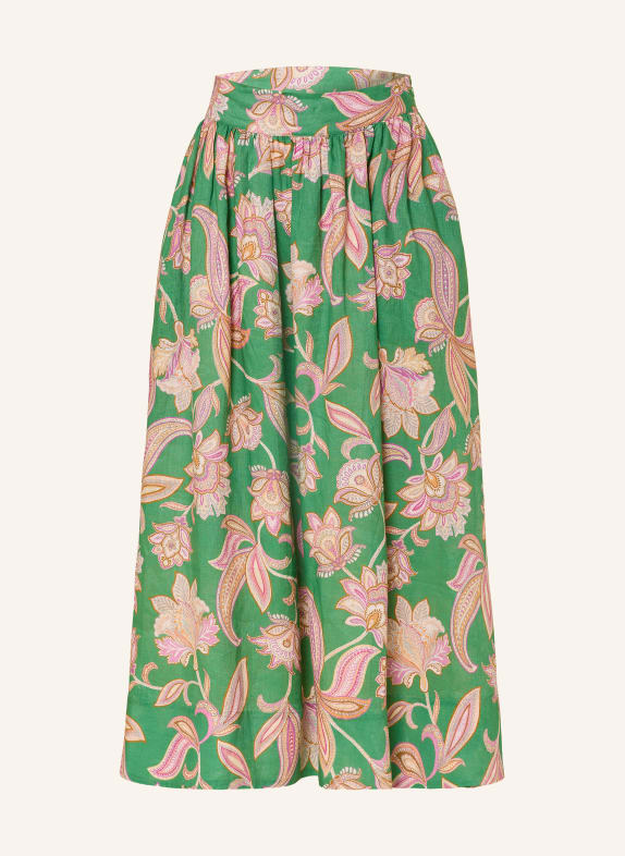 dea kudibal Spódnica z lnu EDDADEA ZIELONY / MOCNORÓŻOWY / CIEMNOPOMARAŃCZOWY