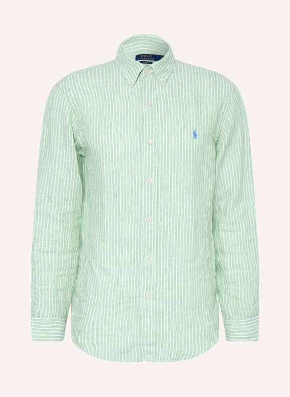 POLO RALPH LAUREN Leinenhemd Custom Fit HELLGRÜN / WEISS