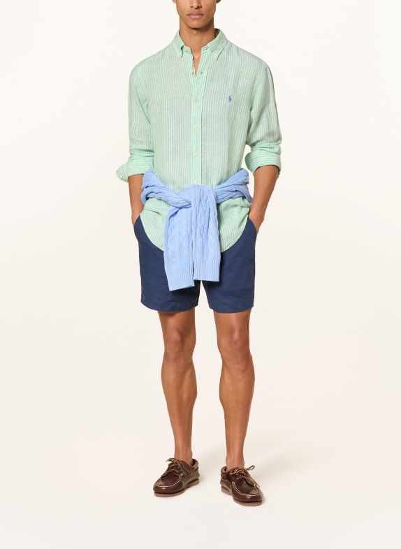 POLO RALPH LAUREN Leinenhemd Custom Fit HELLGRÜN / WEISS