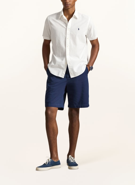 POLO RALPH LAUREN Chemise à manches courtes, coupe ajustée BLANC / BLEU FONCÉ
