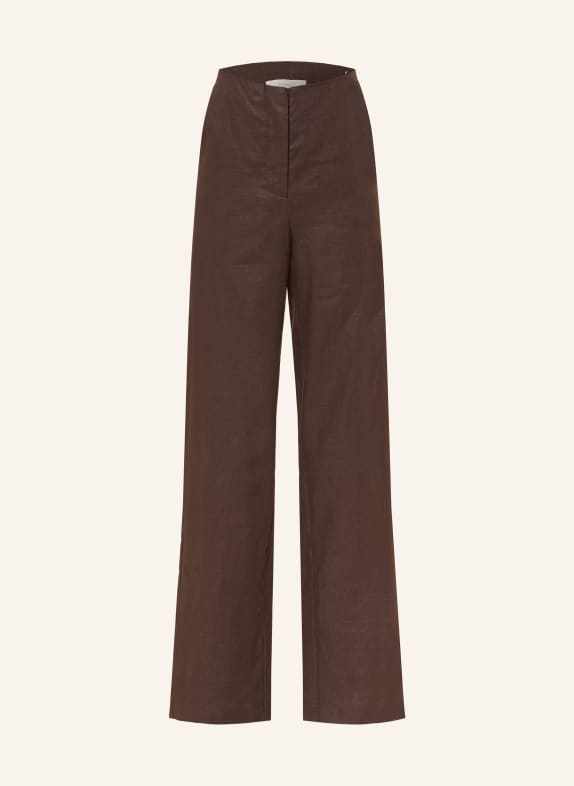 FAITHFULL THE BRAND Spodnie lniane LULEA CIEMNOBRĄZOWY