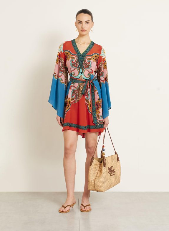 ETRO Sukienka z jedwabiu POMARAŃCZOWY / JASNOCZERWONY / TURKUSOWY