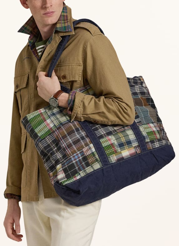 POLO RALPH LAUREN MADRAS Tote Bag DARK BLUE / RED / GREEN