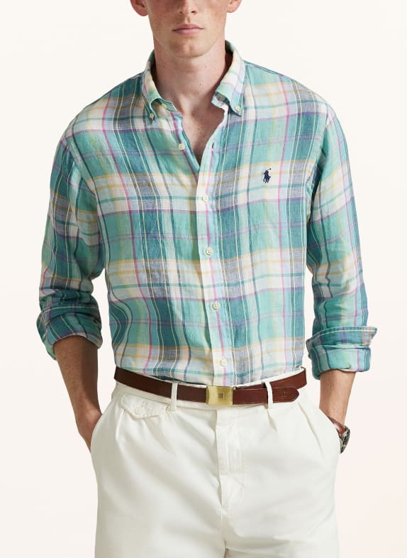 POLO RALPH LAUREN Leinenhemd Custom Fit HELLGRÜN / ROSÉ / GRÜN