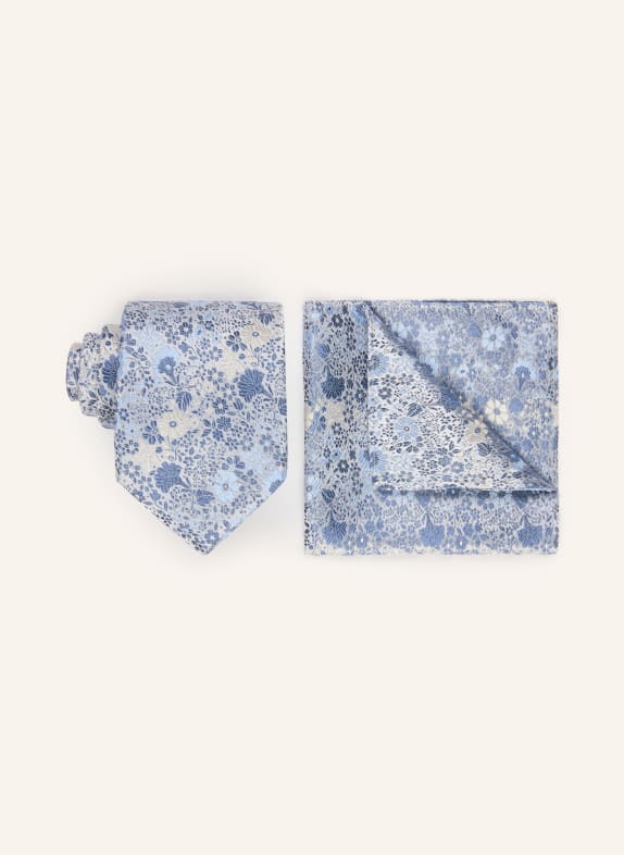 Sterlington Set: Krawatte und Einstecktuch BLAU / GRAU