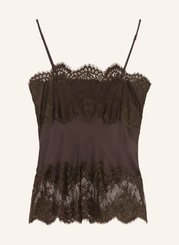 Herskind LINNEA Satin Top with Lace DARK BROWN / DARK GREEN
