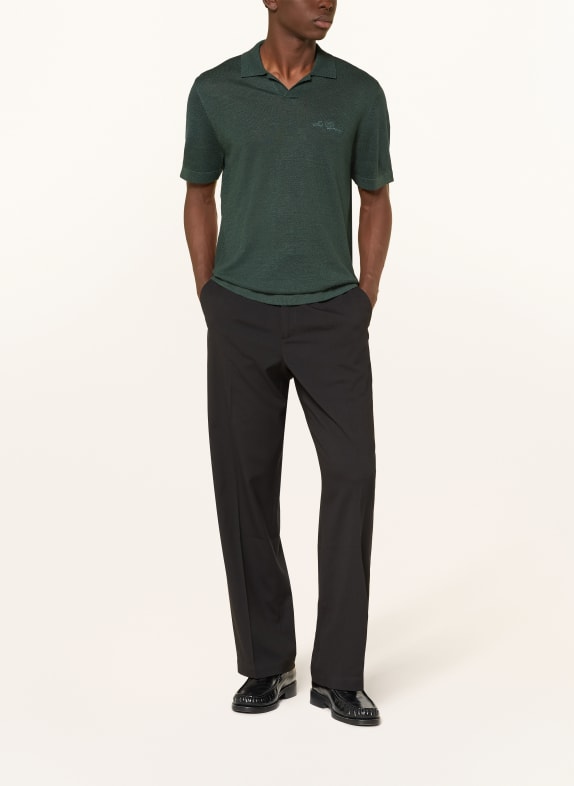 LES DEUX Strick-Poloshirt mit Leinen DUNKELGRÜN