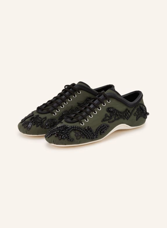 DRIES VAN NOTEN Sneaker mit Pailletten und Schmucksteinen DUNKELGRÜN