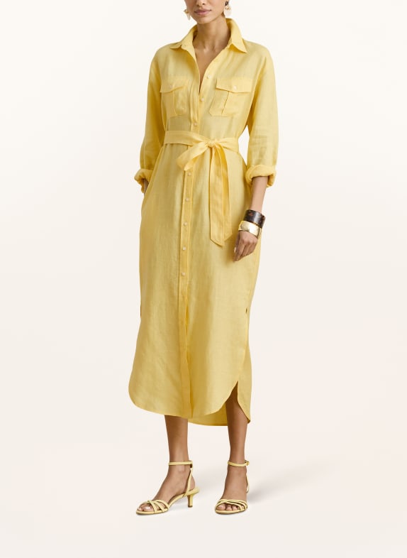 LAUREN RALPH LAUREN Lněné šaty s košilovým střihem ŽLUTÁ