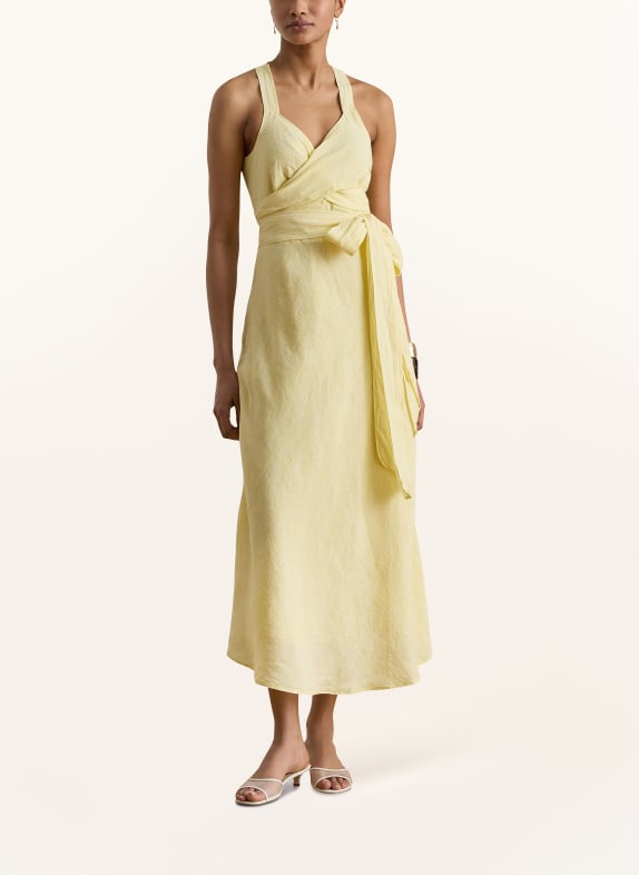 LAUREN RALPH LAUREN Leinenkleid in Wickeloptik GELB / WEISS