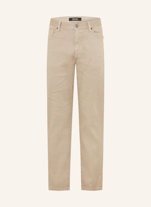 ZEGNA Slim fit pants with linen N02 MID BEIGE SOLID