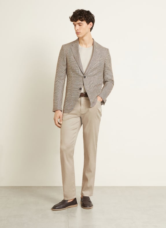 ZEGNA Lněné sako s extra úzkým střihem BÉŽOVÁ / TMAVĚ HNĚDÁ