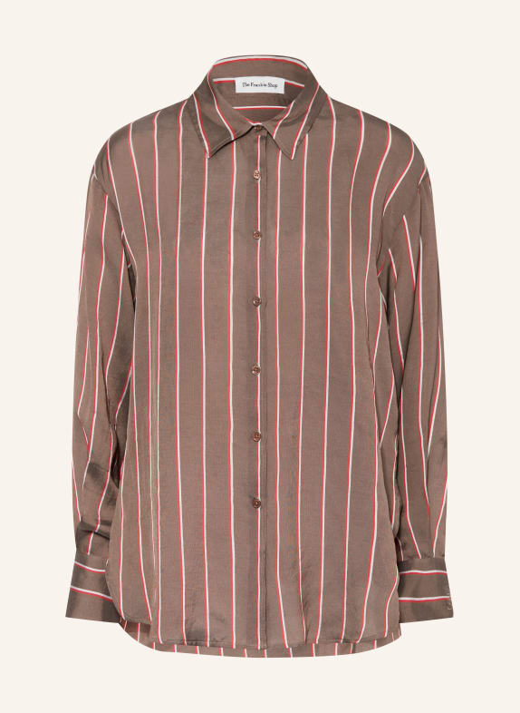 The Frankie Shop Košilová blůza PERI TMAVĚ HNĚDÁ / ČERVENÁ / BÍLÁ