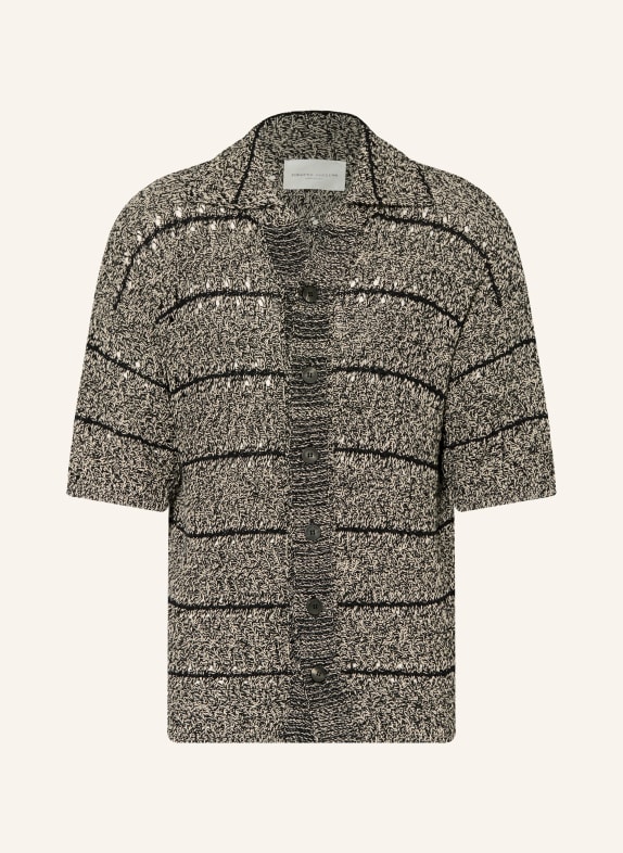 roberto collina Strickhemd Comfort Fit SCHWARZ / WEISS