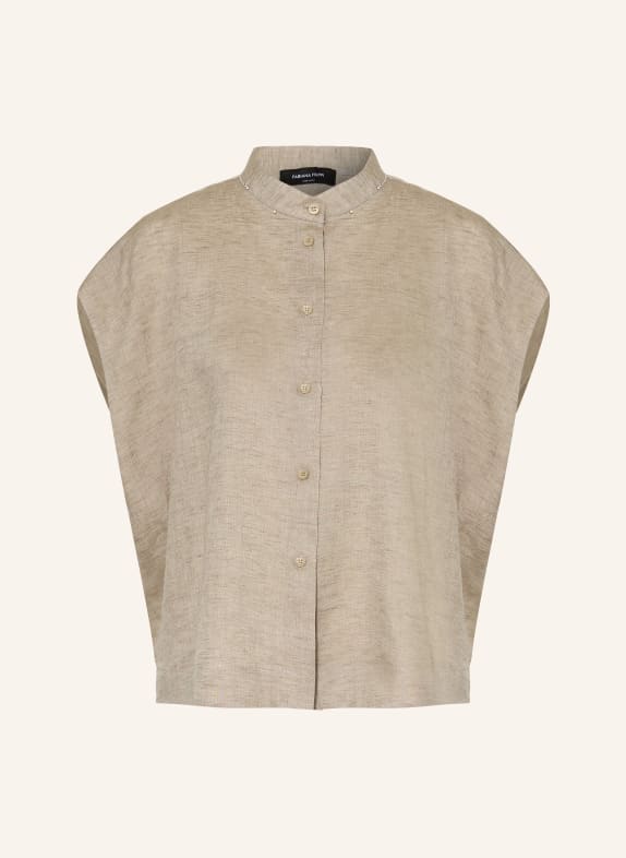 FABIANA FILIPPI Lněný top s ozdobnými kamínky ČERNOŠEDÁ