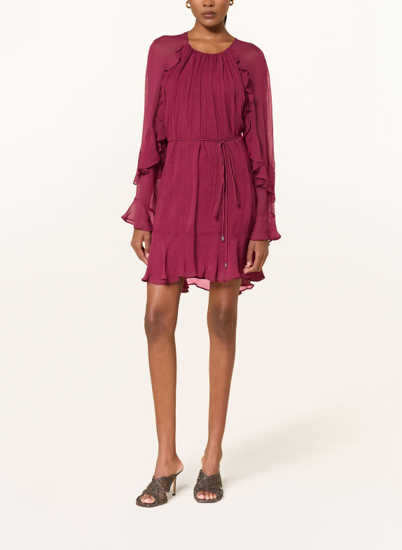 BOSS DREDIA Dress with Ruffles DARK RED