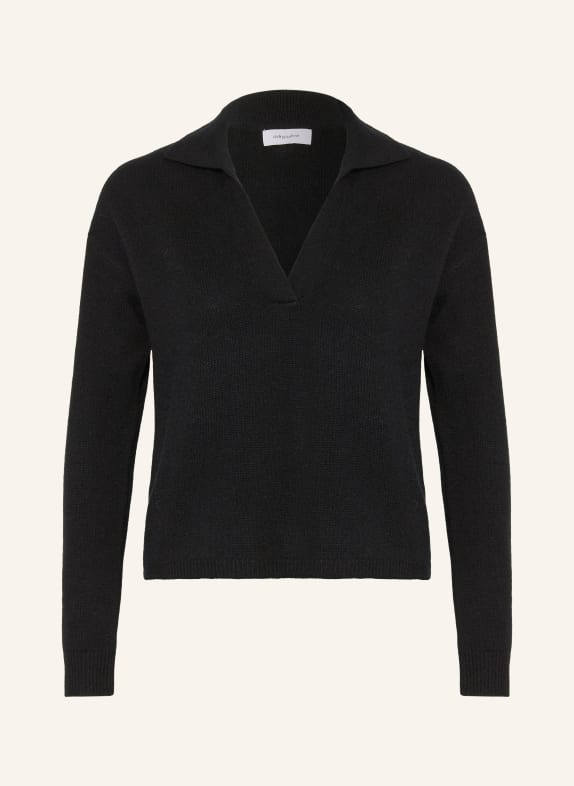 darling harbour Cashmere knit polo shirt BLACK