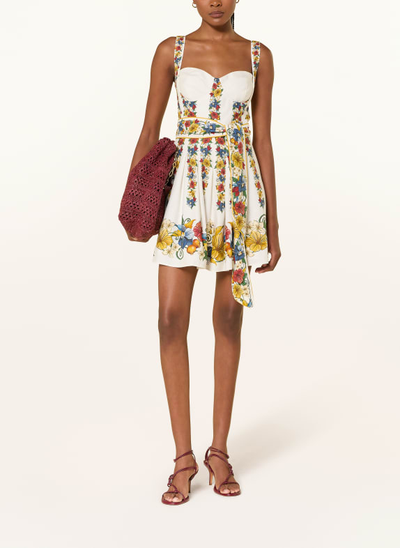 FARM RIO Šaty TROPI s lnem a plisováním BÍLÁ / ČERVENÁ / ŽLUTÁ