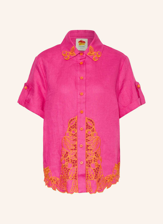 FARM RIO Linnen blouse met opengewerkt kant ROZE / ORANJE