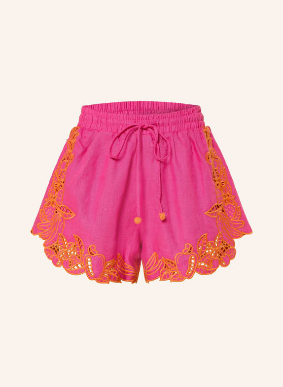 FARM RIO Leinenshorts FRUIT RICHILIUER ARTISANAL mit Lochspitze PINK / ORANGE