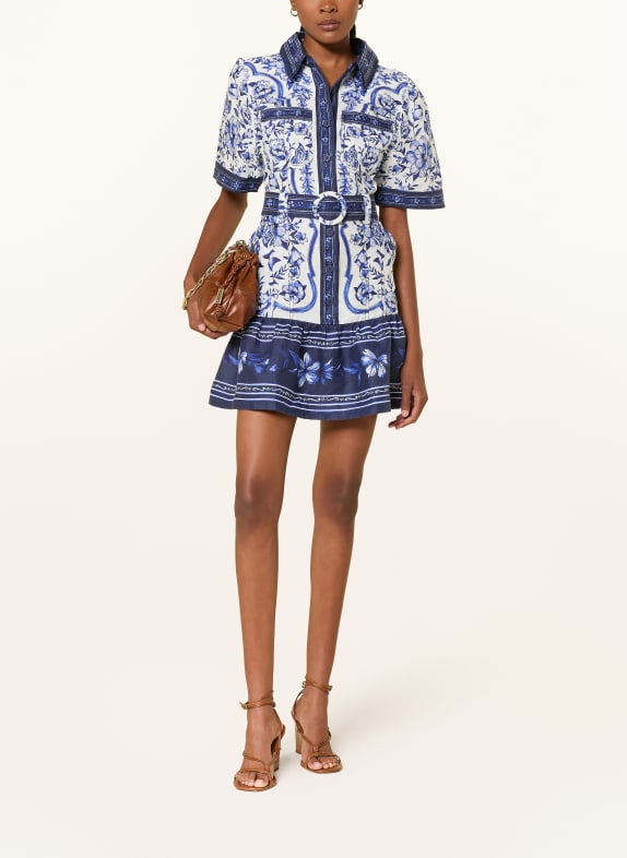 FARM RIO Košilové šaty PORCELAIN GARDEN z lnu TMAVĚ MODRÁ / MODRÁ / BÍLÁ
