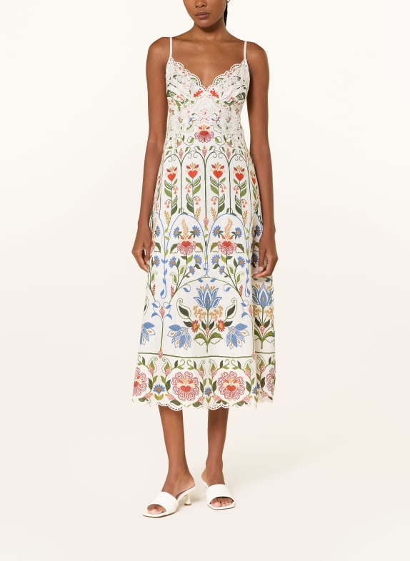 FARM RIO Šaty STITCHED GARDEN s prolamovanou krajkou BÍLÁ / ČERVENÁ / ZELENÁ