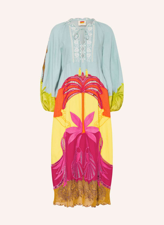 FARM RIO USIACURI dress with linen BLUE GRAY / PINK / YELLOW