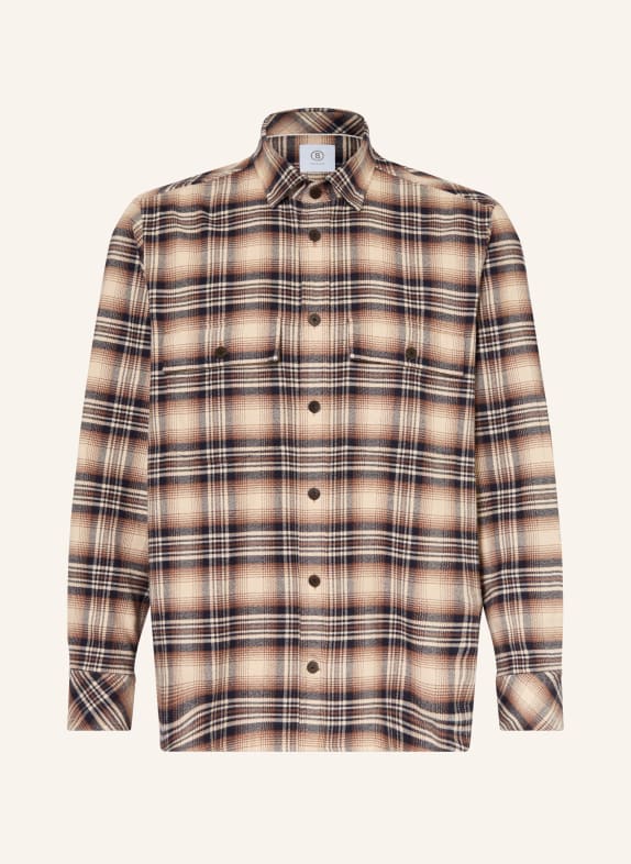 BOGNER Flanellen overhemd HEIKO Comfort Fit BEIGE / BRUIN / DONKERBLAUW