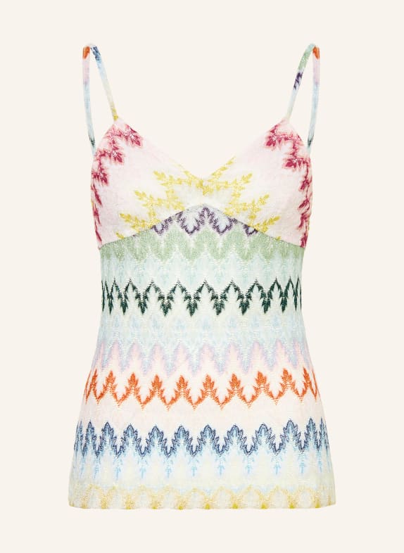 MISSONI Stricktop mit Glitzergarn WEISS / HELLROSA / HELLGRÜN