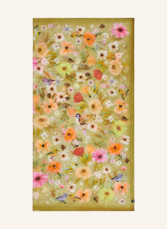 FRAAS Silk scarf OLIVE / RED / ORANGE